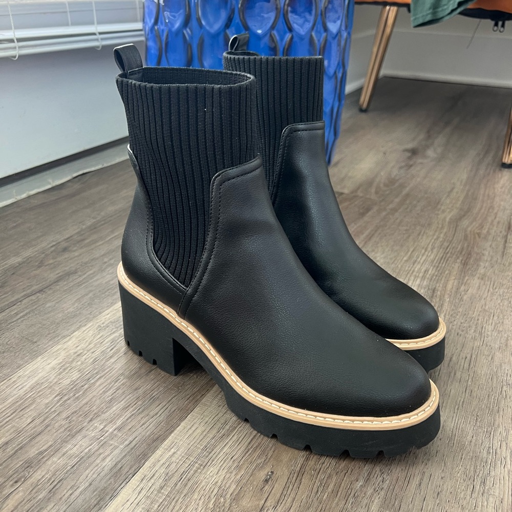 Hilora H2O by Dolce Vita Black Leather Boots with tan details